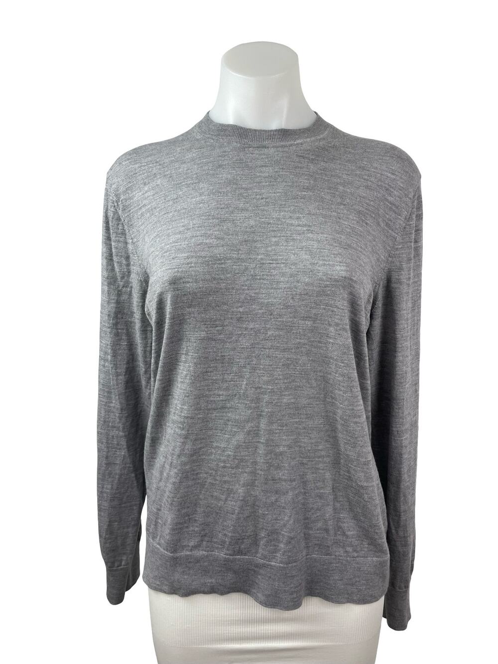 Theory Women's Gray 100% Wool Long Sleeve Knit Mock Neck Sweater Top Size L